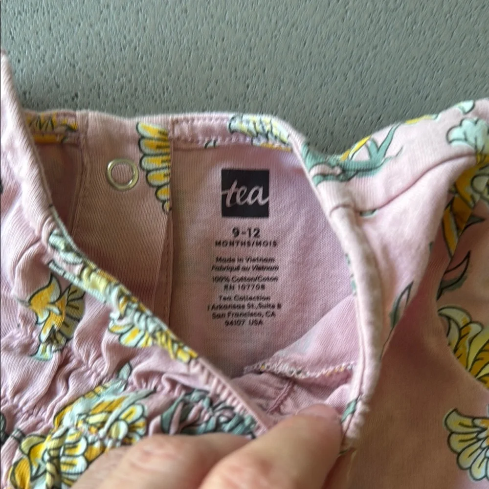 Tea Collection Pink Floral Smocked Romper Jumpsuit Baby Girl 12M